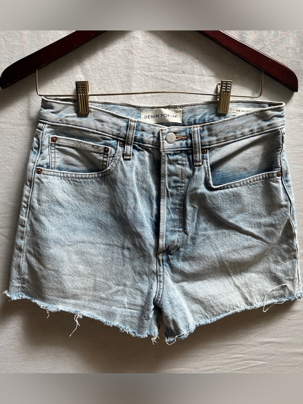 Denim Forum Aritzia The Joni Loose Cutoff Denim Button Fly Shorts Blue Sz 27